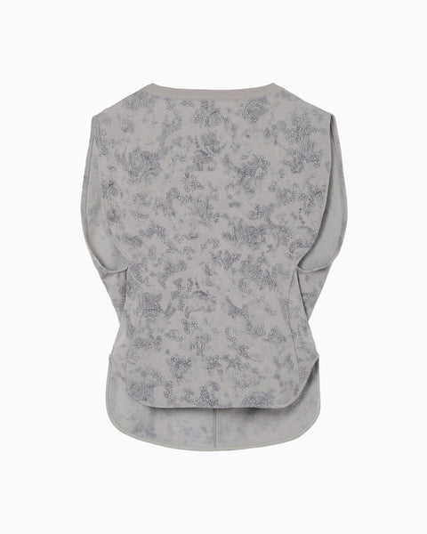 Floral Flock Printed Fleece Lining Sleeveless Top - grey