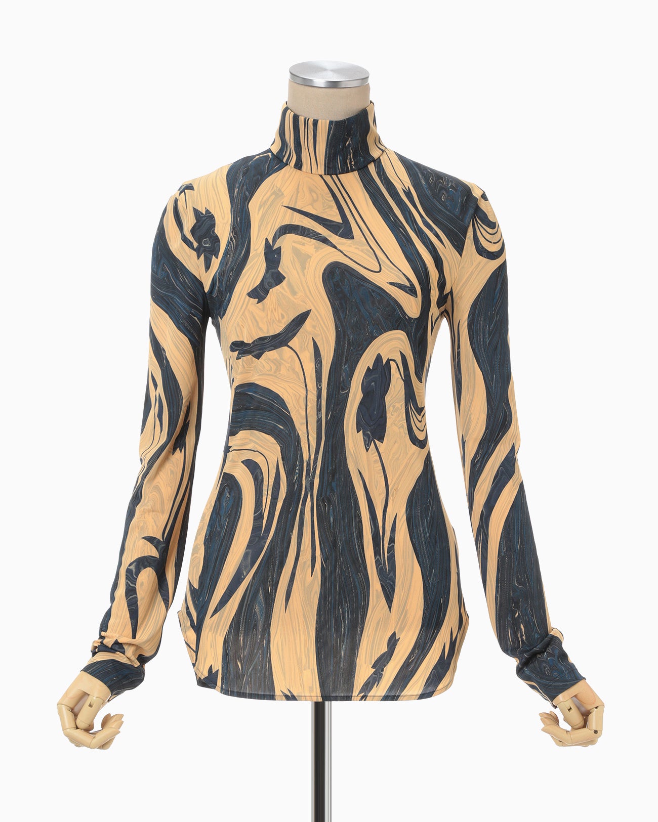 Marble Print Jersey High Neck Top - beige