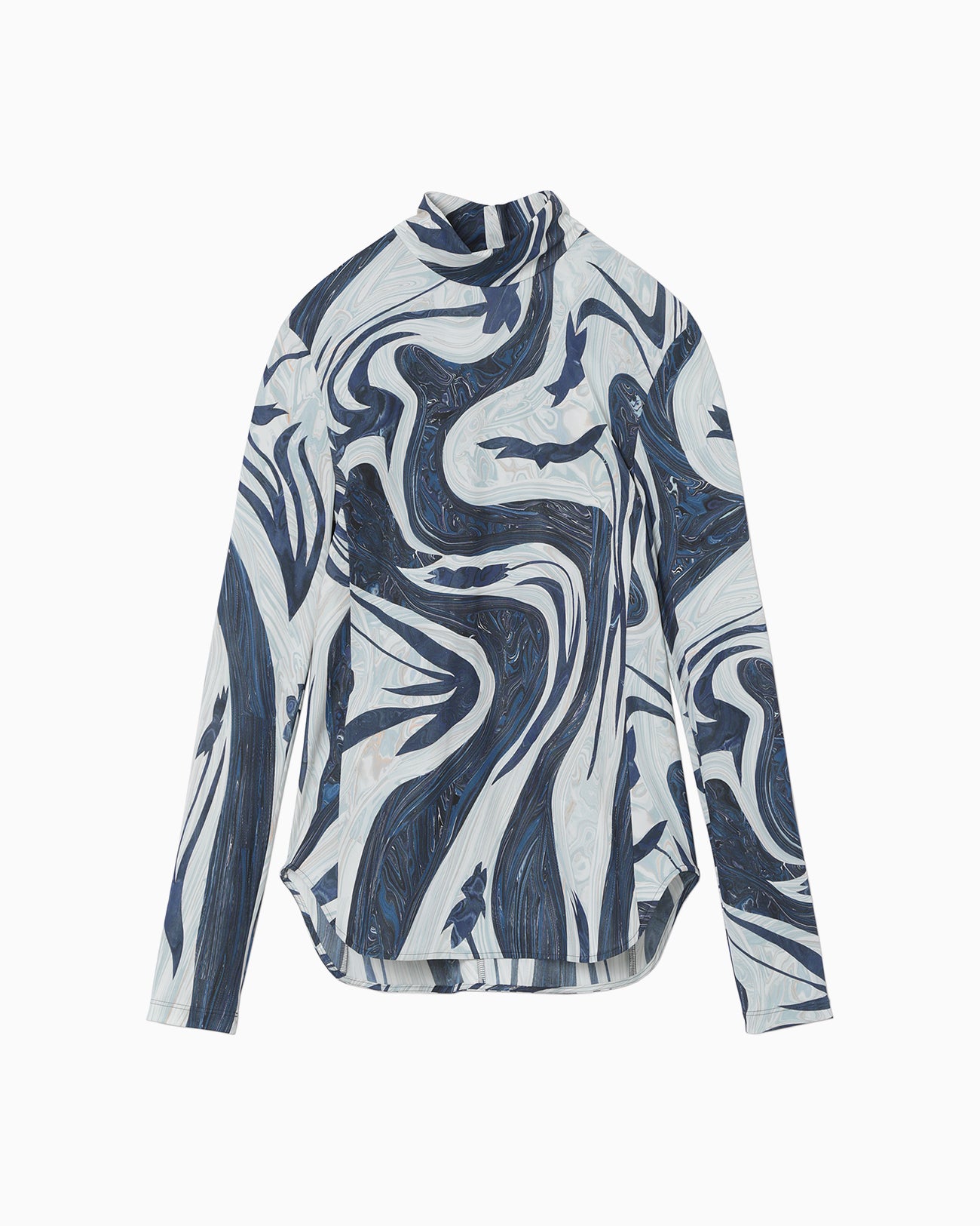 Marble Print Jersey High Neck Top - blue