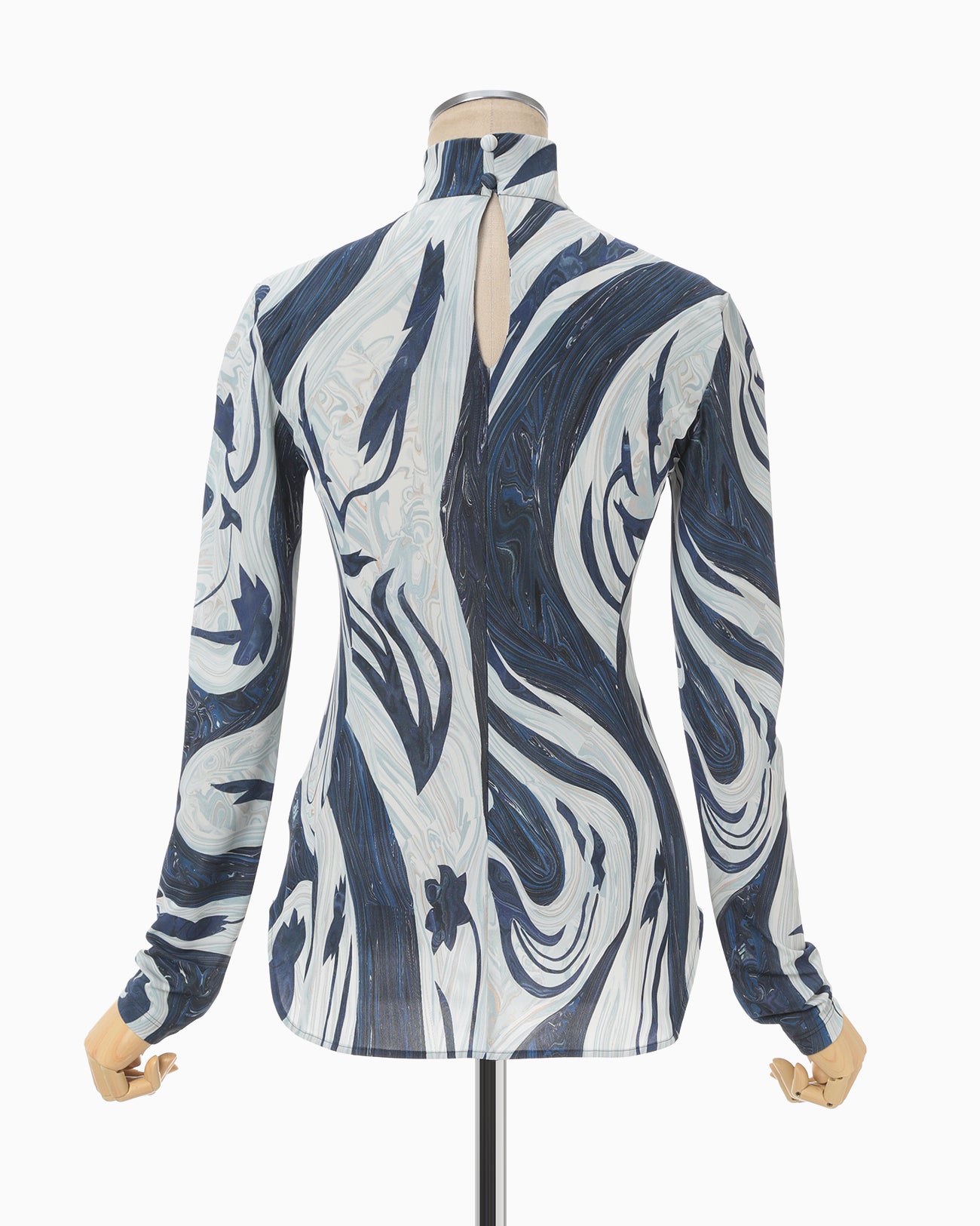 Marble Print Jersey High Neck Top - blue