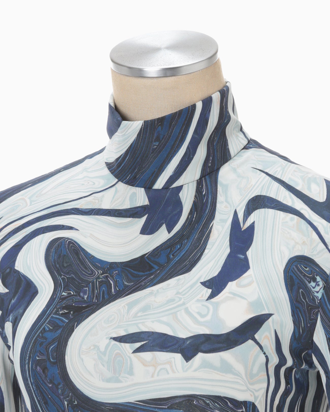 Marble Print Jersey High Neck Top - blue - Mame Kurogouchi