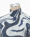 Marble Print Jersey High Neck Top - blue