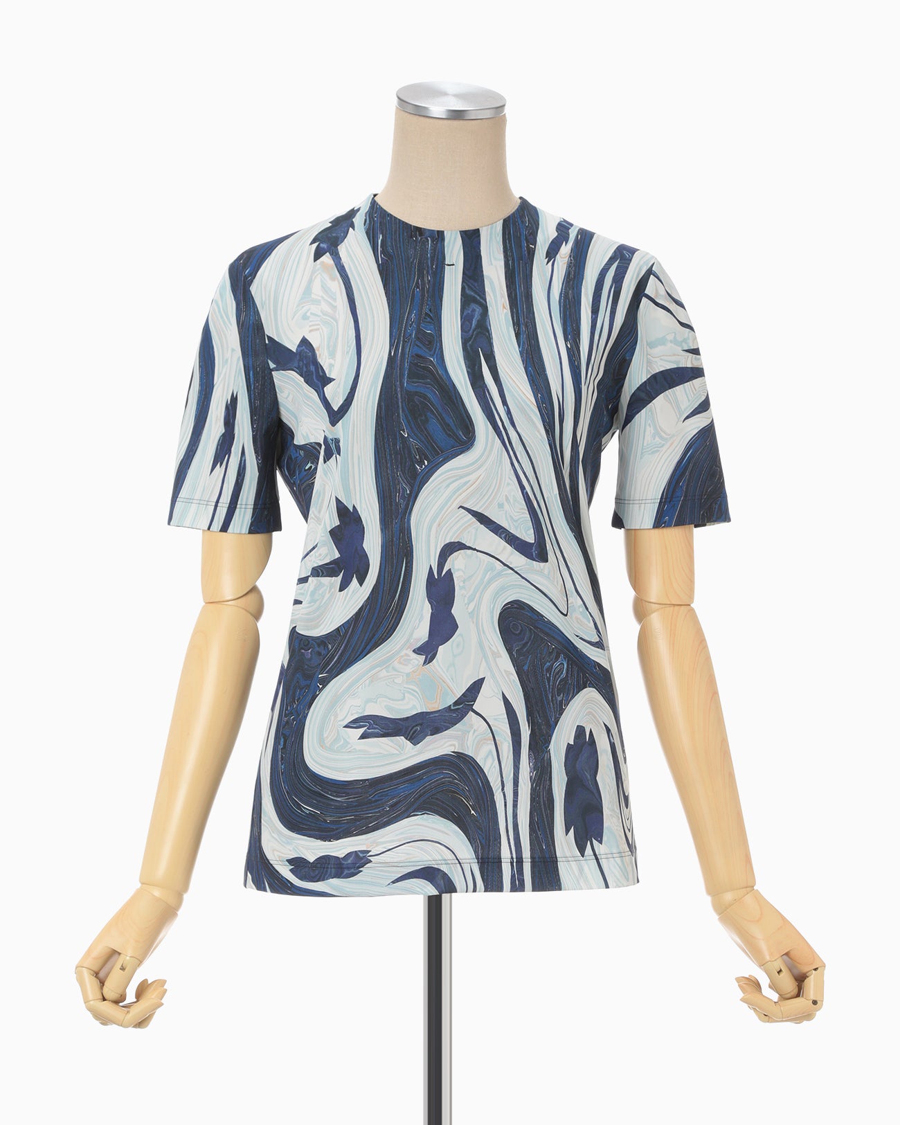 Marble Print Jersey Crew Neck Top - blue