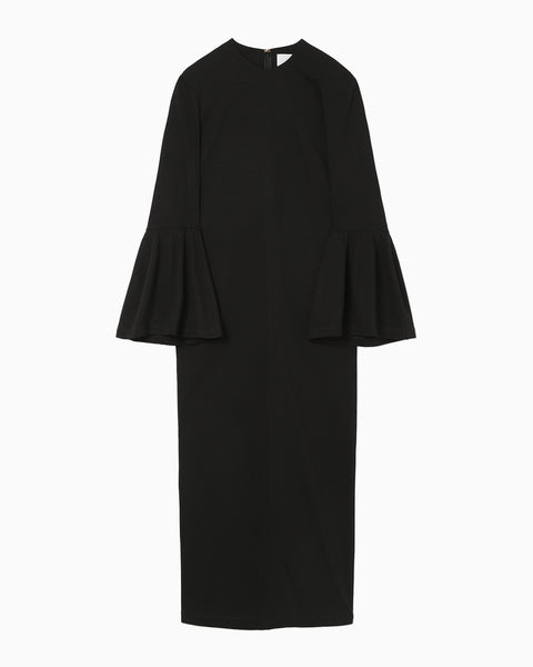 Volume Sleeve Cotton Jersey Dress - black