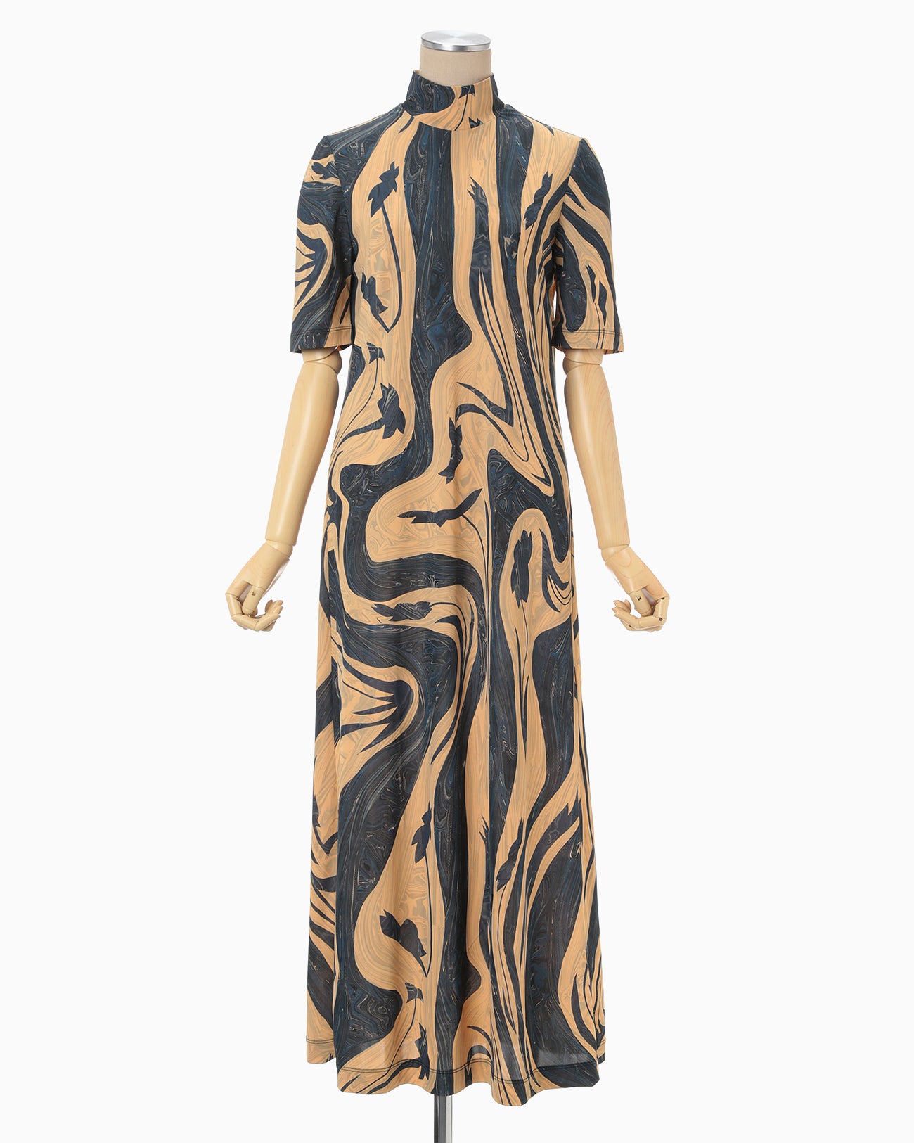 Marble Print Jersey High Neck Dress - beige - Mame Kurogouchi 