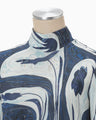 Marble Print Jersey High Neck Dress - blue