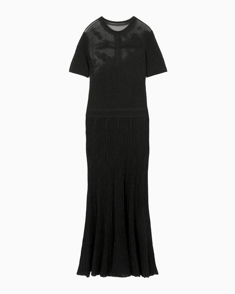 Landscape Graphic Sheer Knitted Dress - black