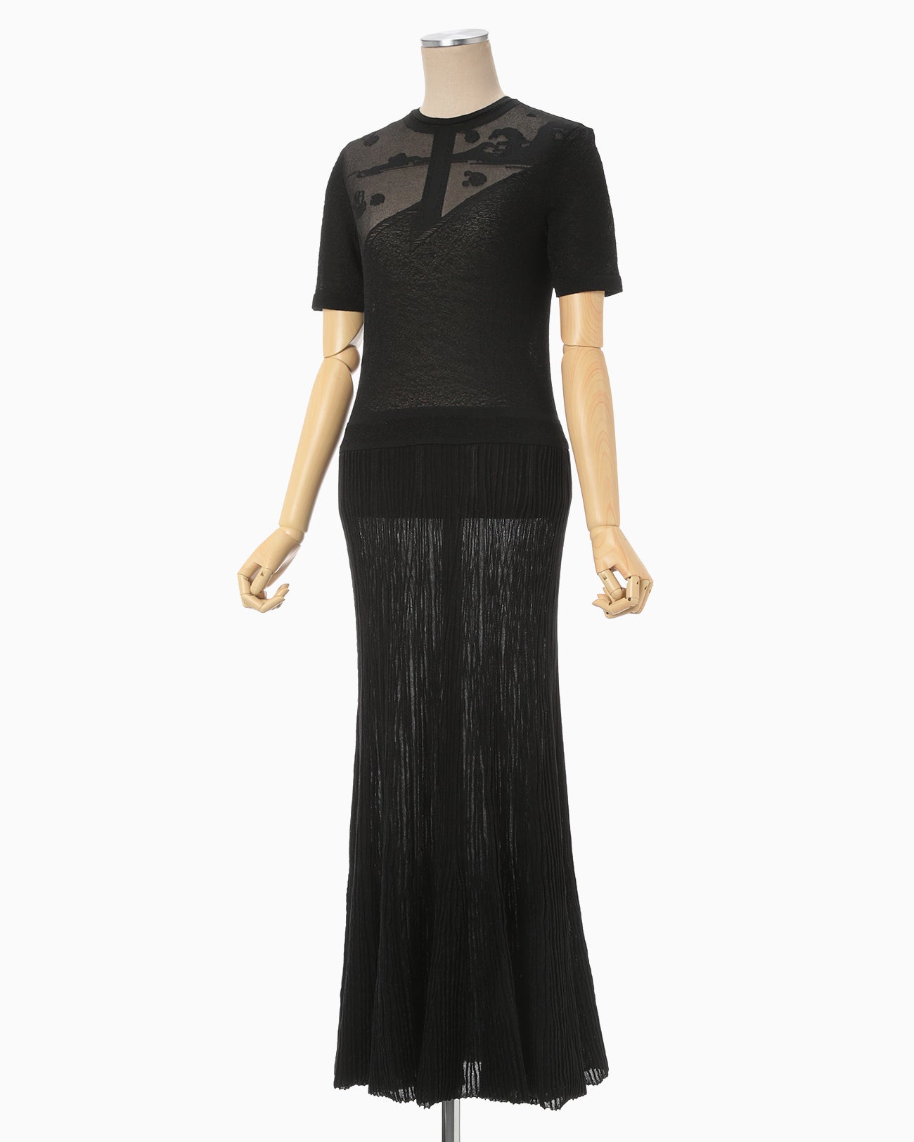 Landscape Graphic Sheer Knitted Dress - black