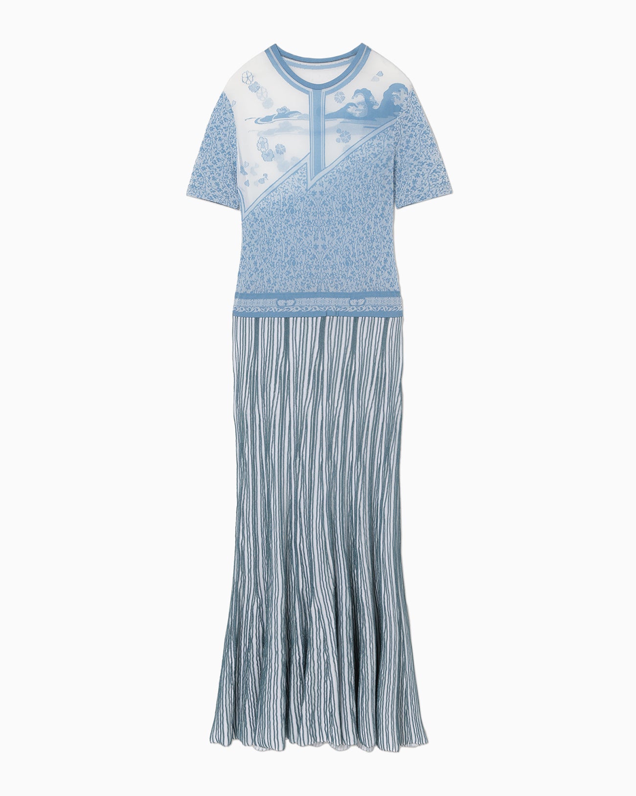 Landscape Graphic Sheer Knitted Dress - blue