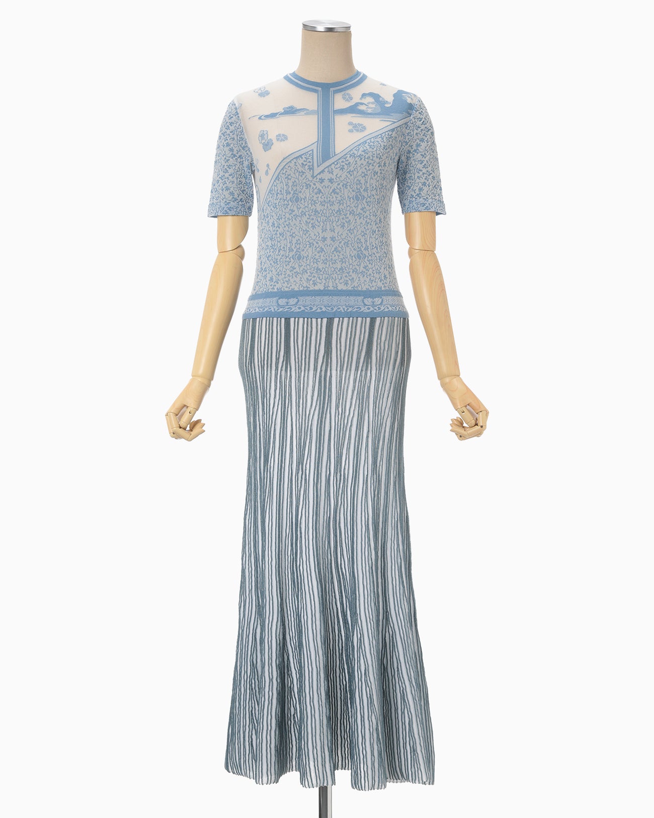 Landscape Graphic Sheer Knitted Dress - blue - Mame Kurogouchi