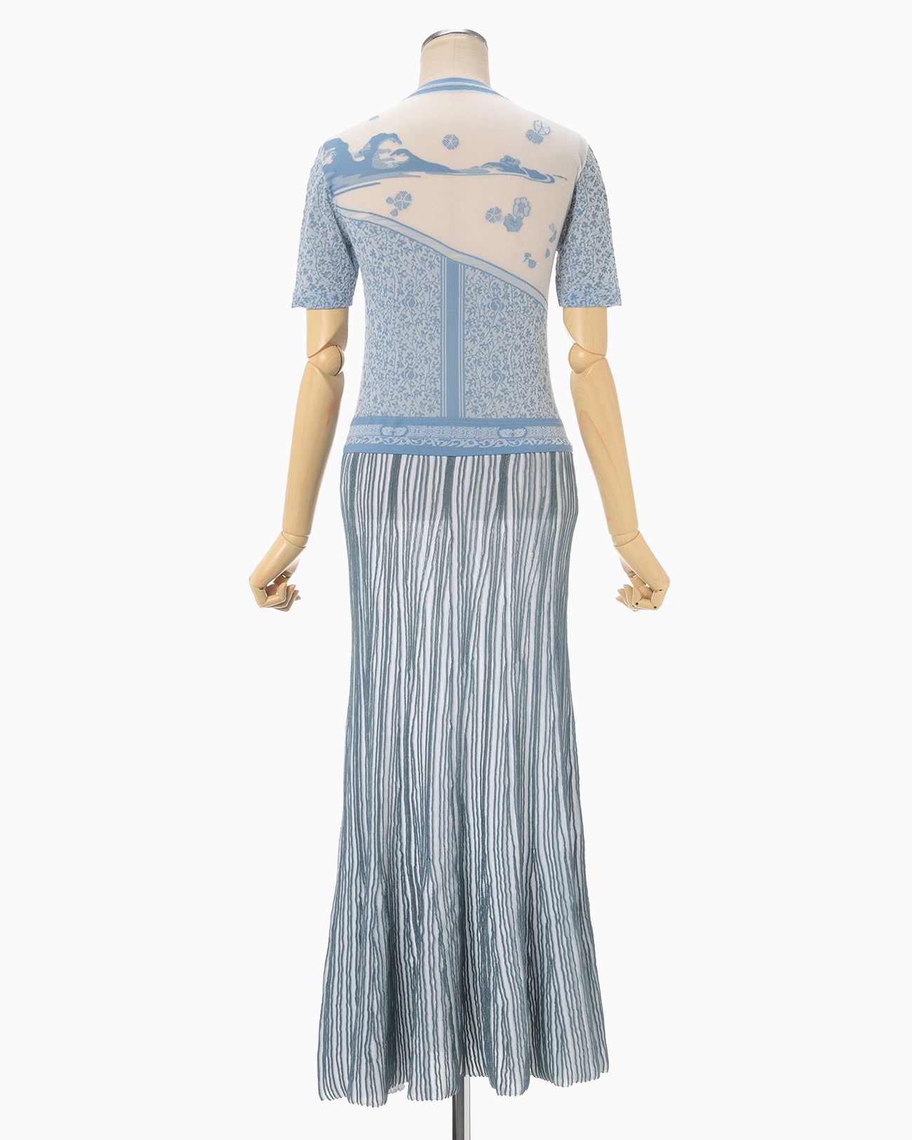 Landscape Graphic Sheer Knitted Dress - blue