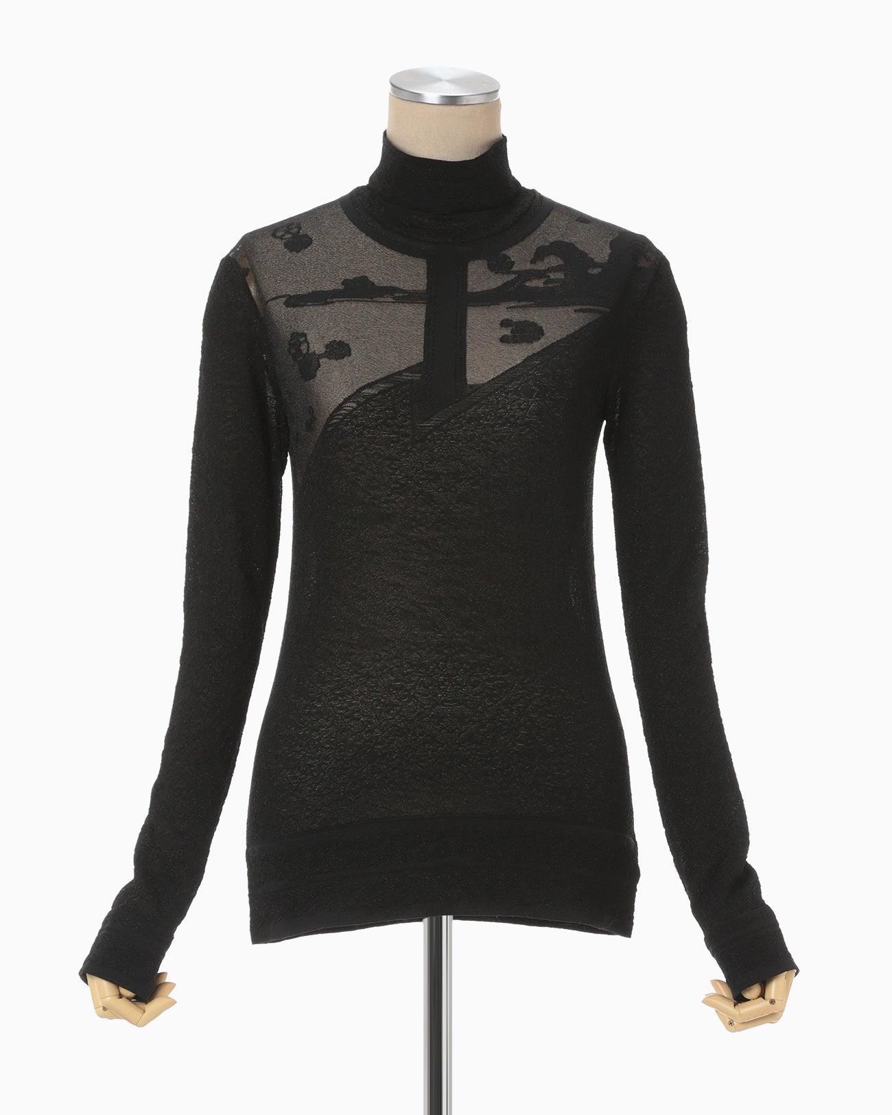 Landscape Graphic Sheer Knitted High Neck Top - black