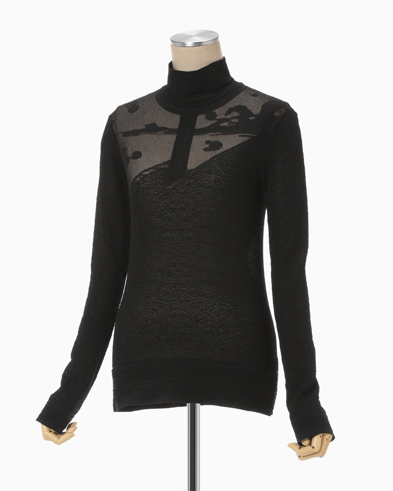 Landscape Graphic Sheer Knitted High Neck Top - black - Mame 