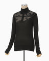 Landscape Graphic Sheer Knitted High Neck Top - black