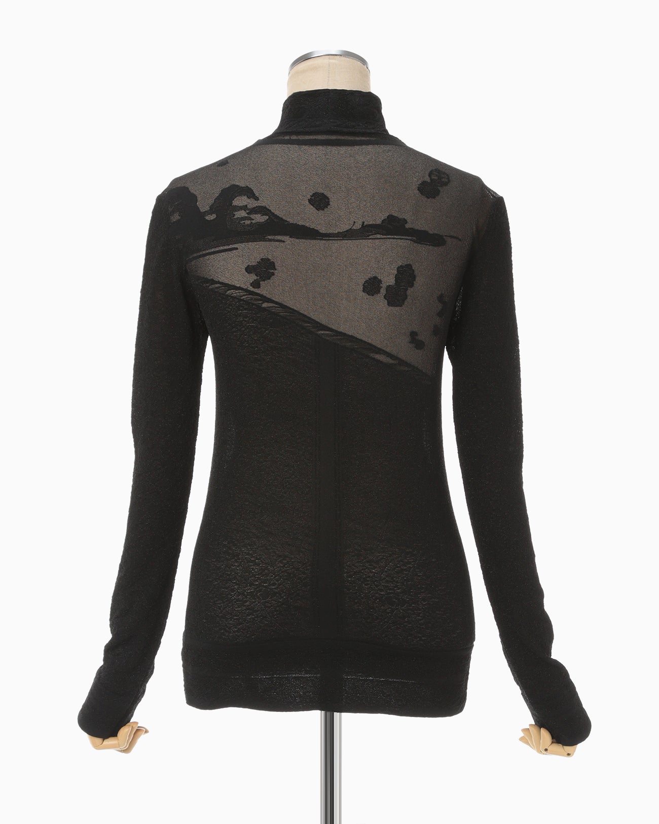 Landscape Graphic Sheer Knitted High Neck Top - black