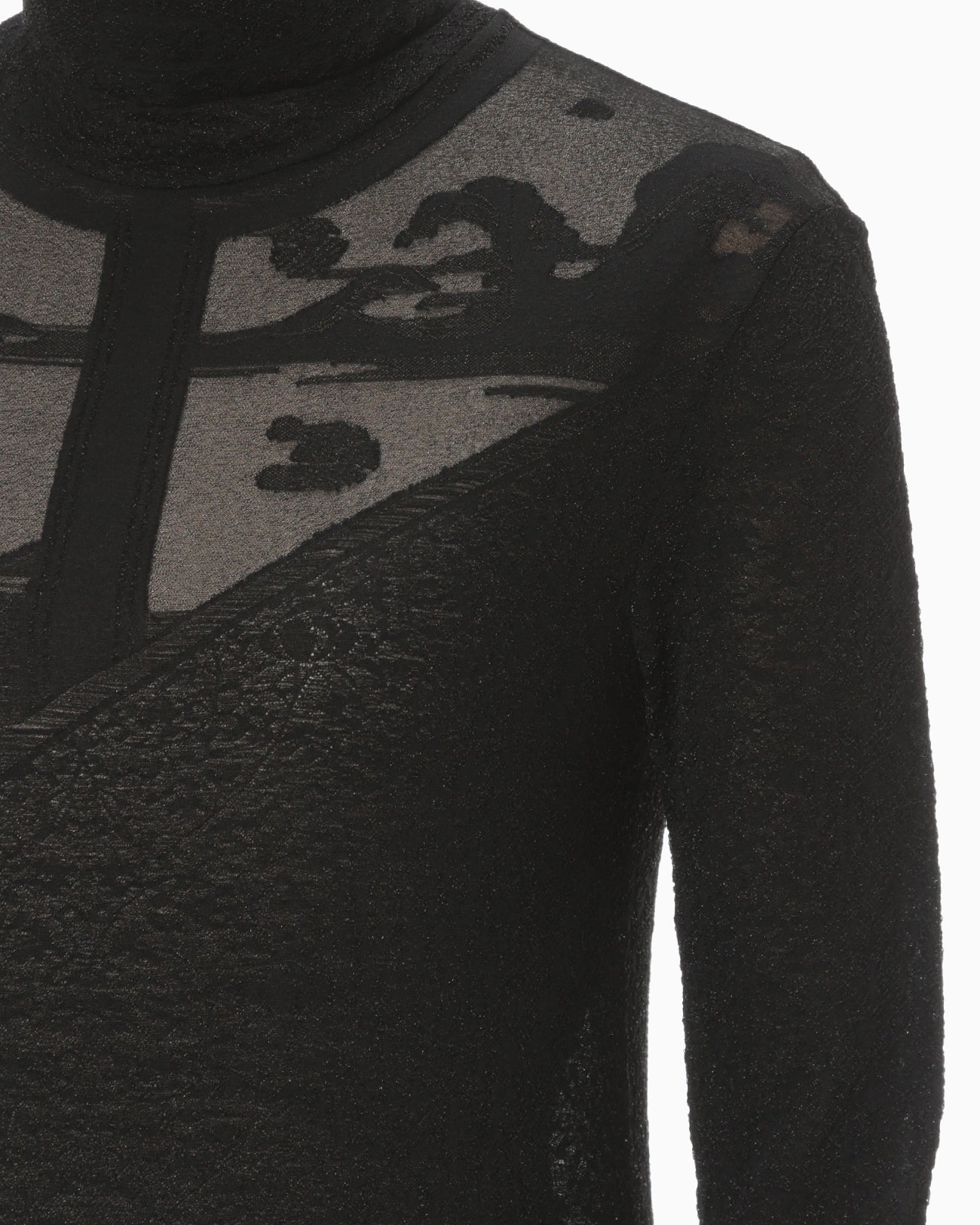 Landscape Graphic Sheer Knitted High Neck Top - black - Mame 