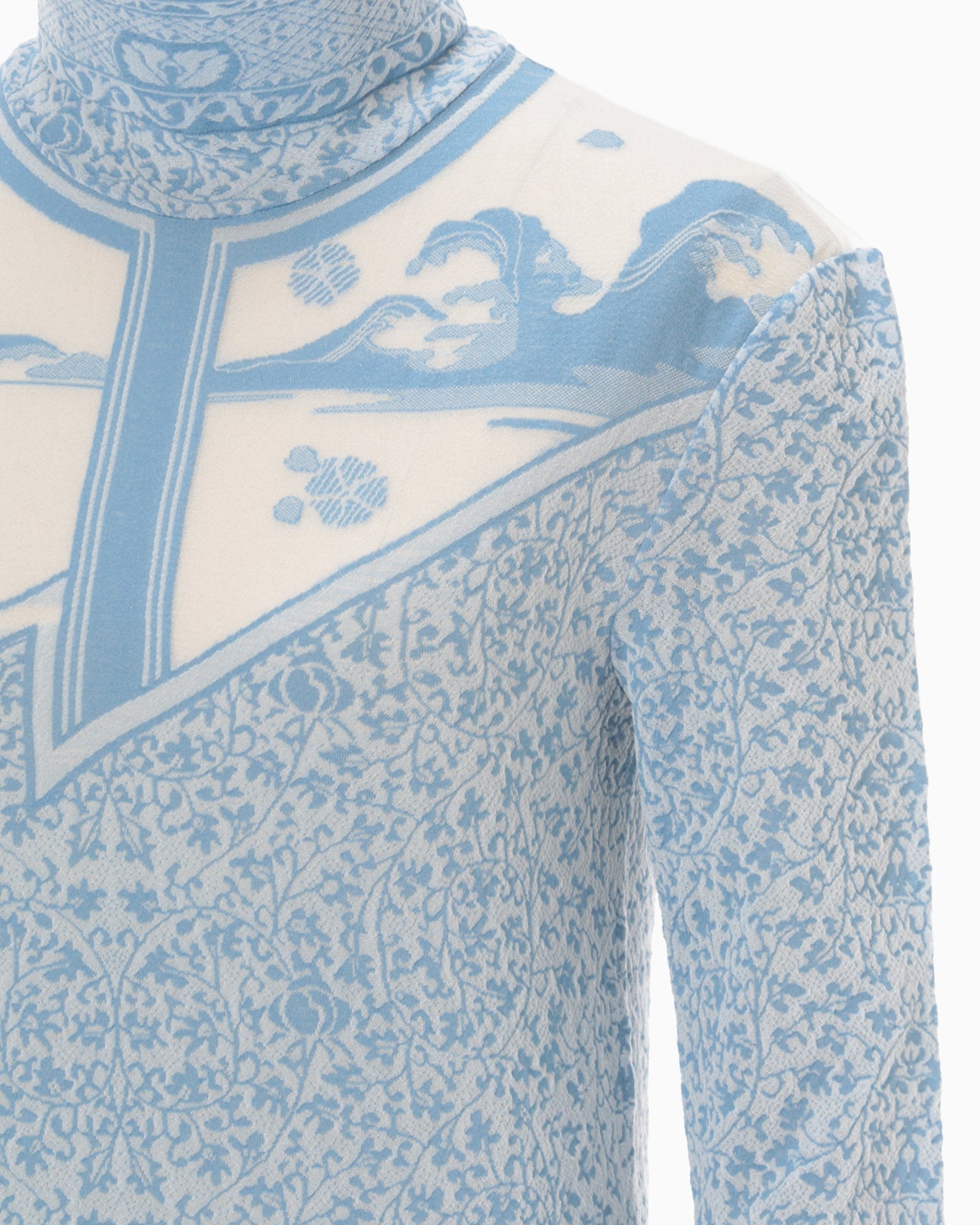 Landscape Graphic Sheer Knitted High Neck Top - blue - Mame Kurogouchi