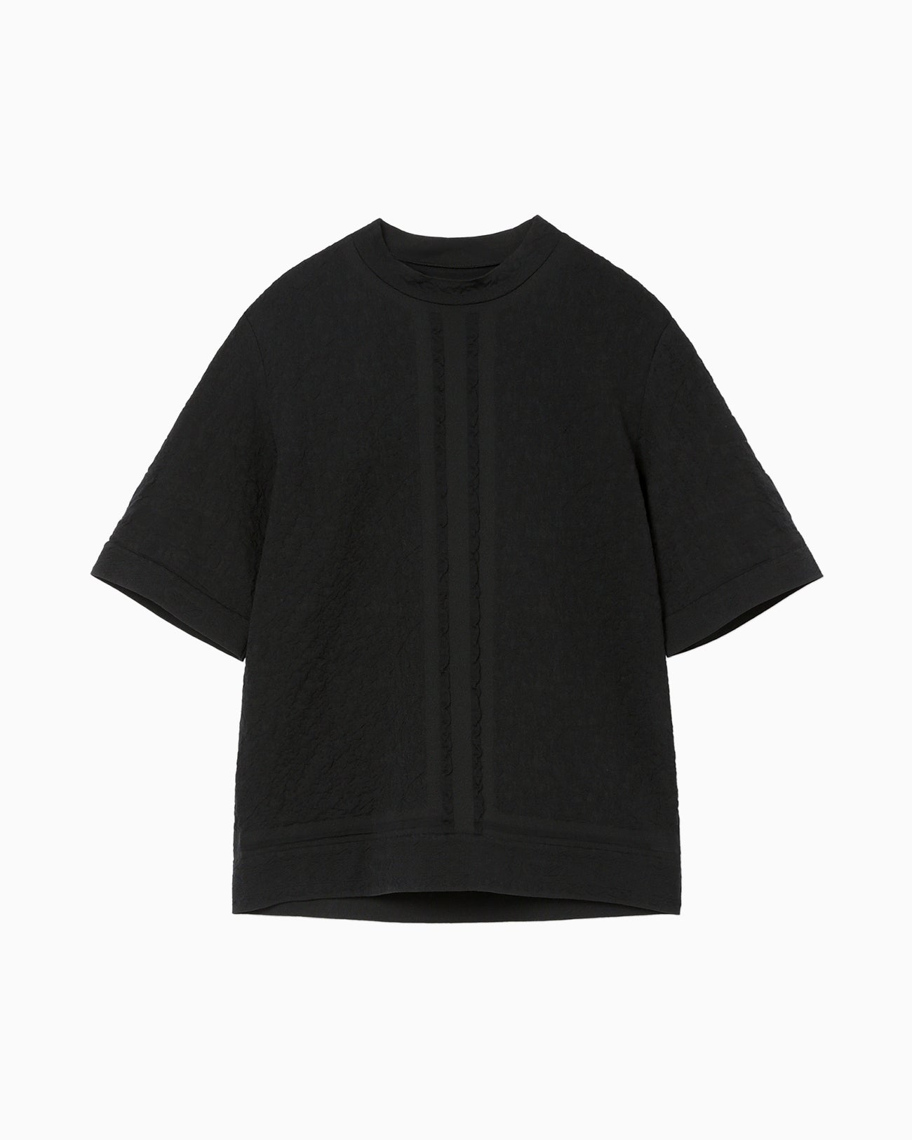 Landscape Graphic Sheer Knitted Crew Neck Top - black