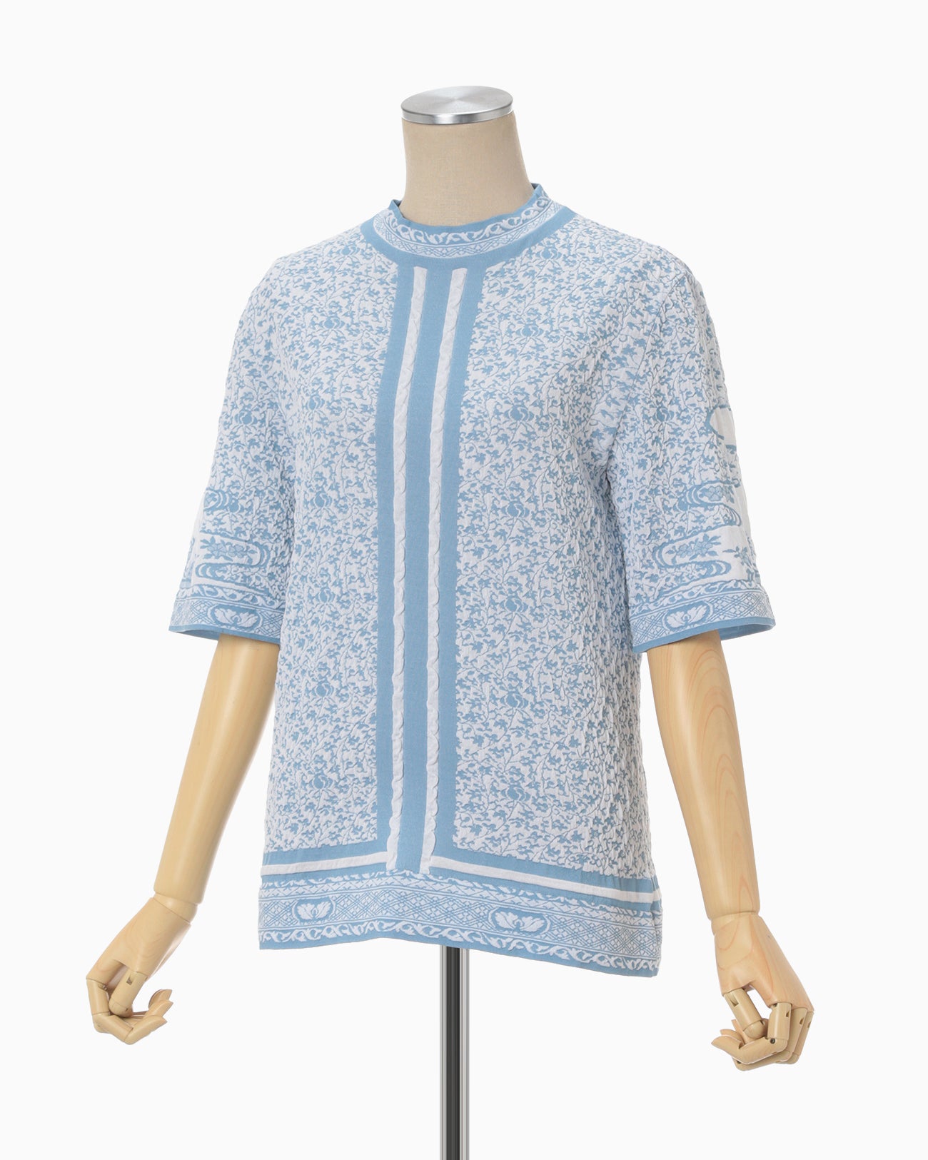 Landscape Graphic Sheer Knitted Crew Neck Top - blue