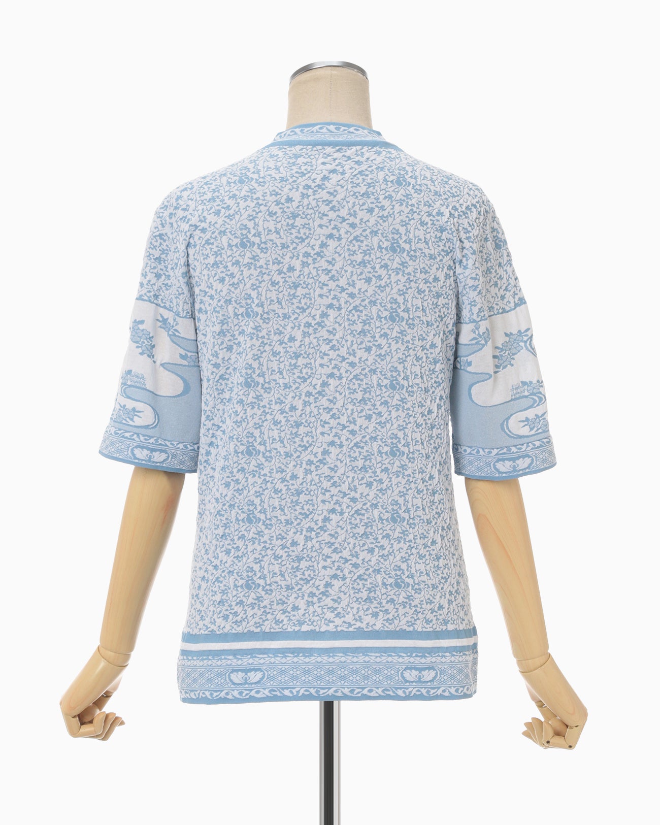 Landscape Graphic Sheer Knitted Crew Neck Top - blue