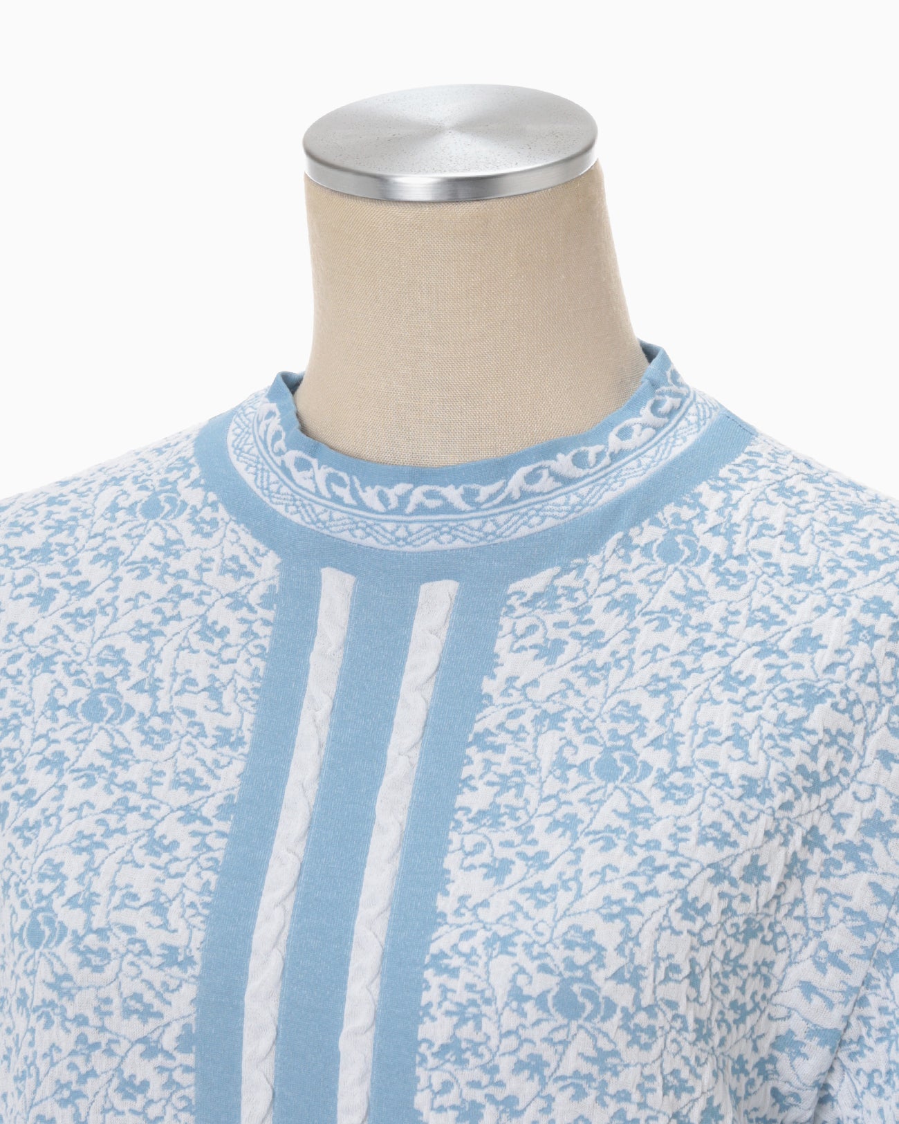 Landscape Graphic Sheer Knitted Crew Neck Top - blue