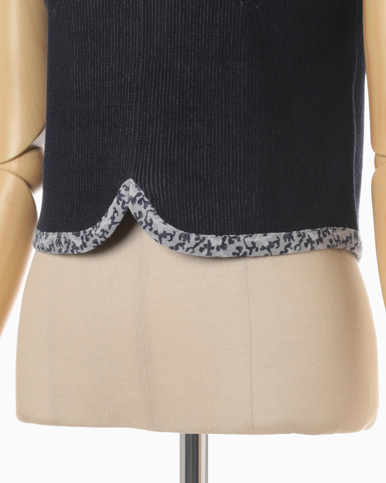 Double Face Floral Detail Knitted Short Top - navy