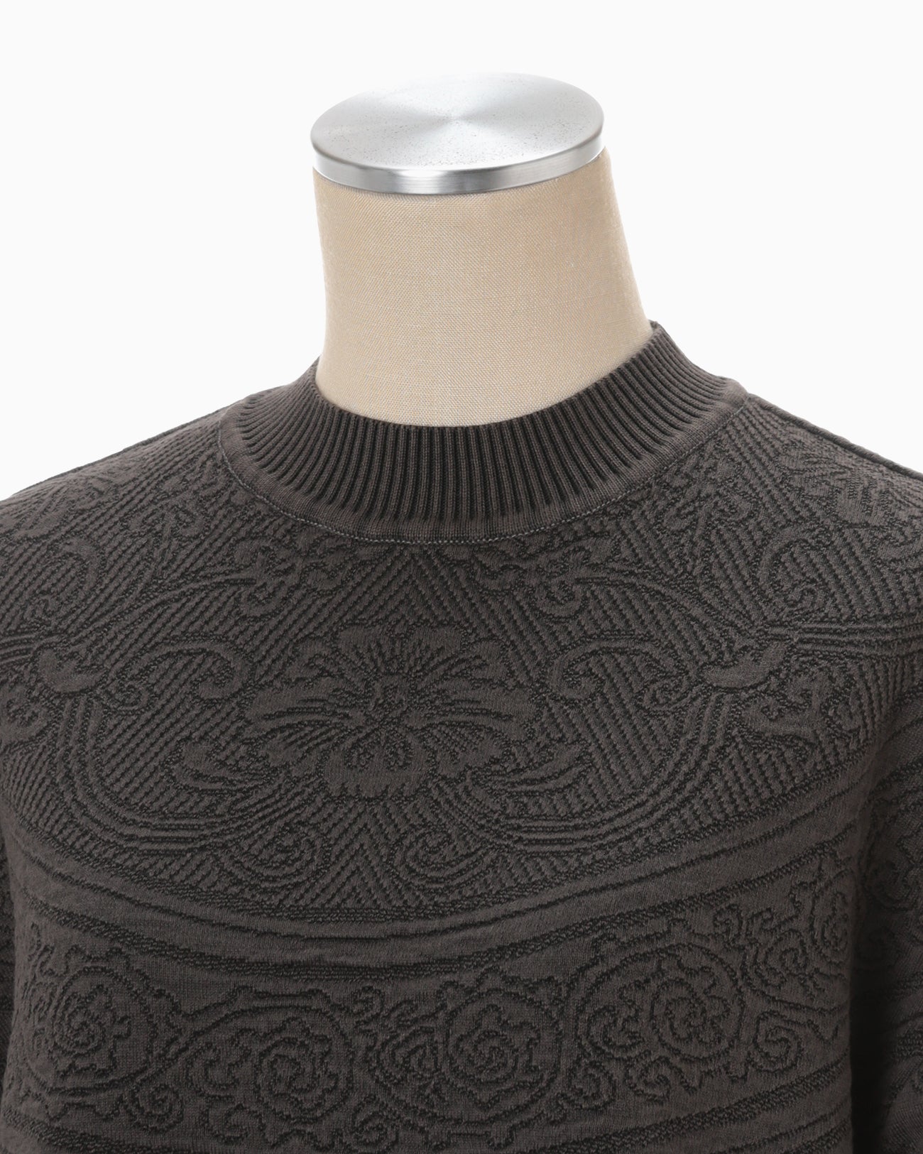 Floral Pattern Jacquard Washed Knitted Top - black