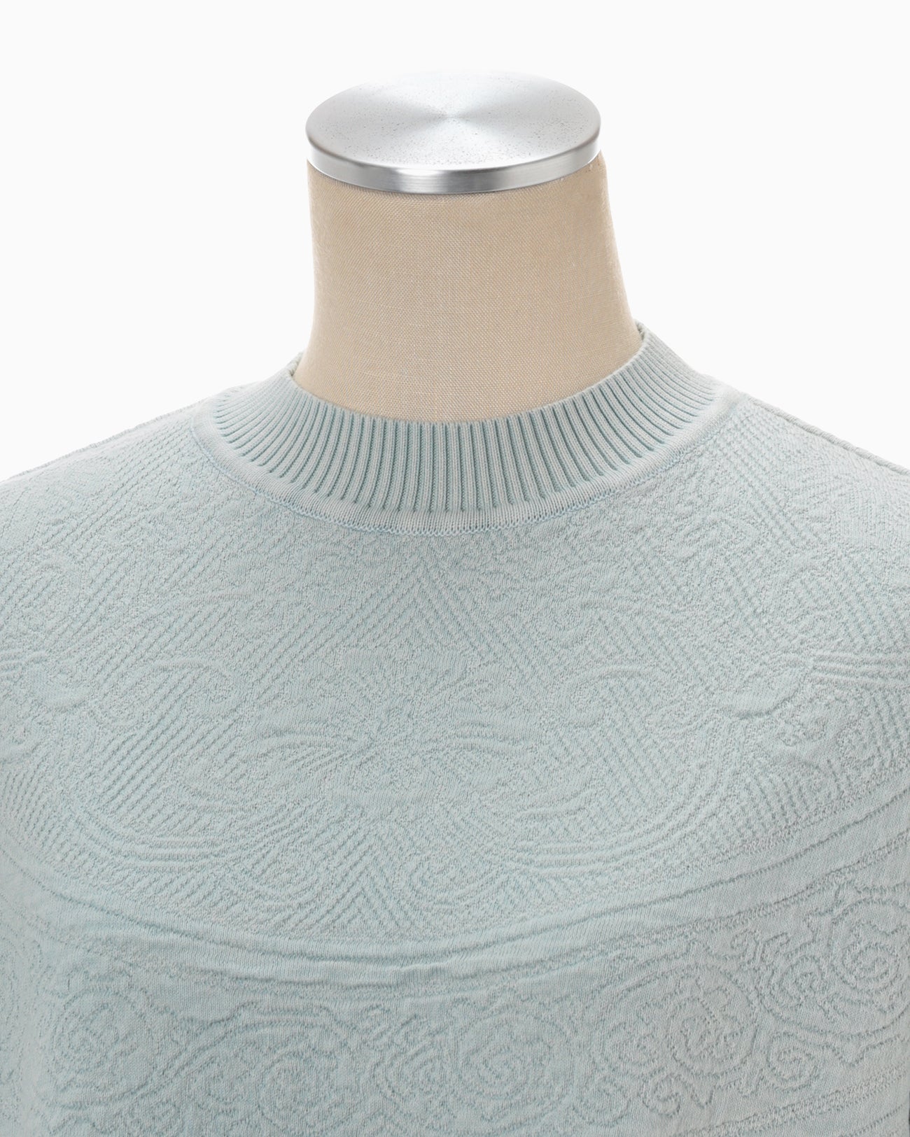 Floral Pattern Jacquard Washed Knitted Top - blue