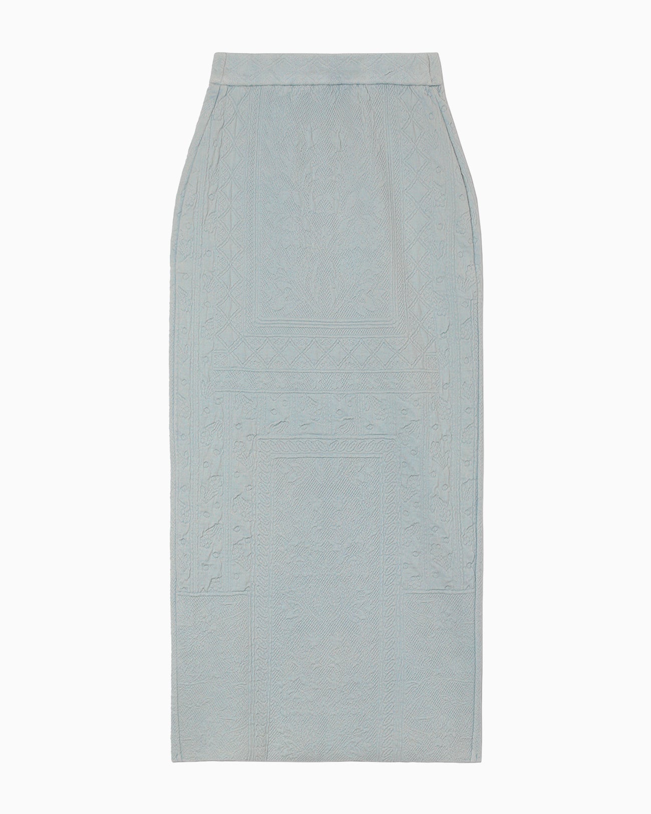 Floral Pattern Jacquard Washed Knitted Skirt - blue