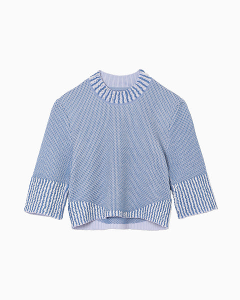 Spots Pattern Knitted Croped Top - blue