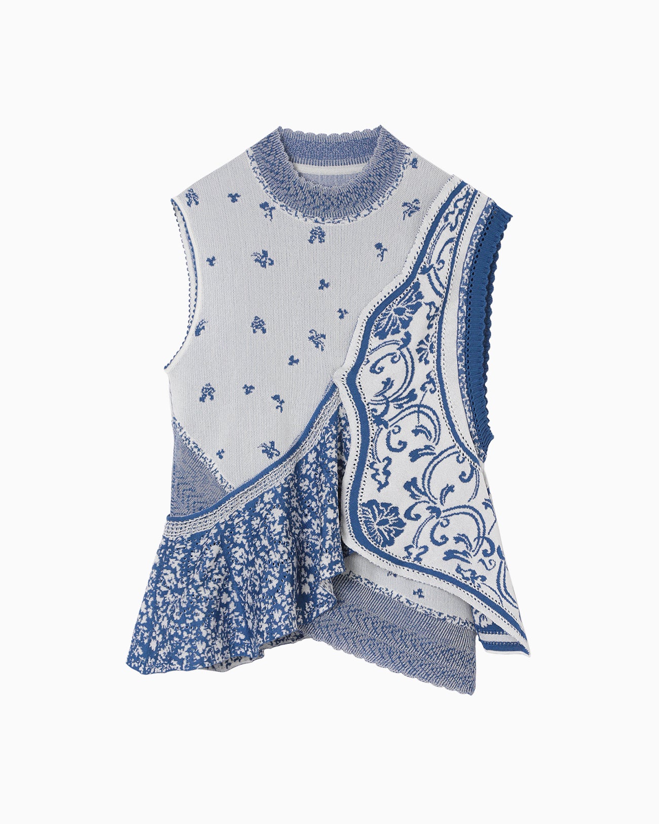 Asymmetric Pattern Knitted Top - blue