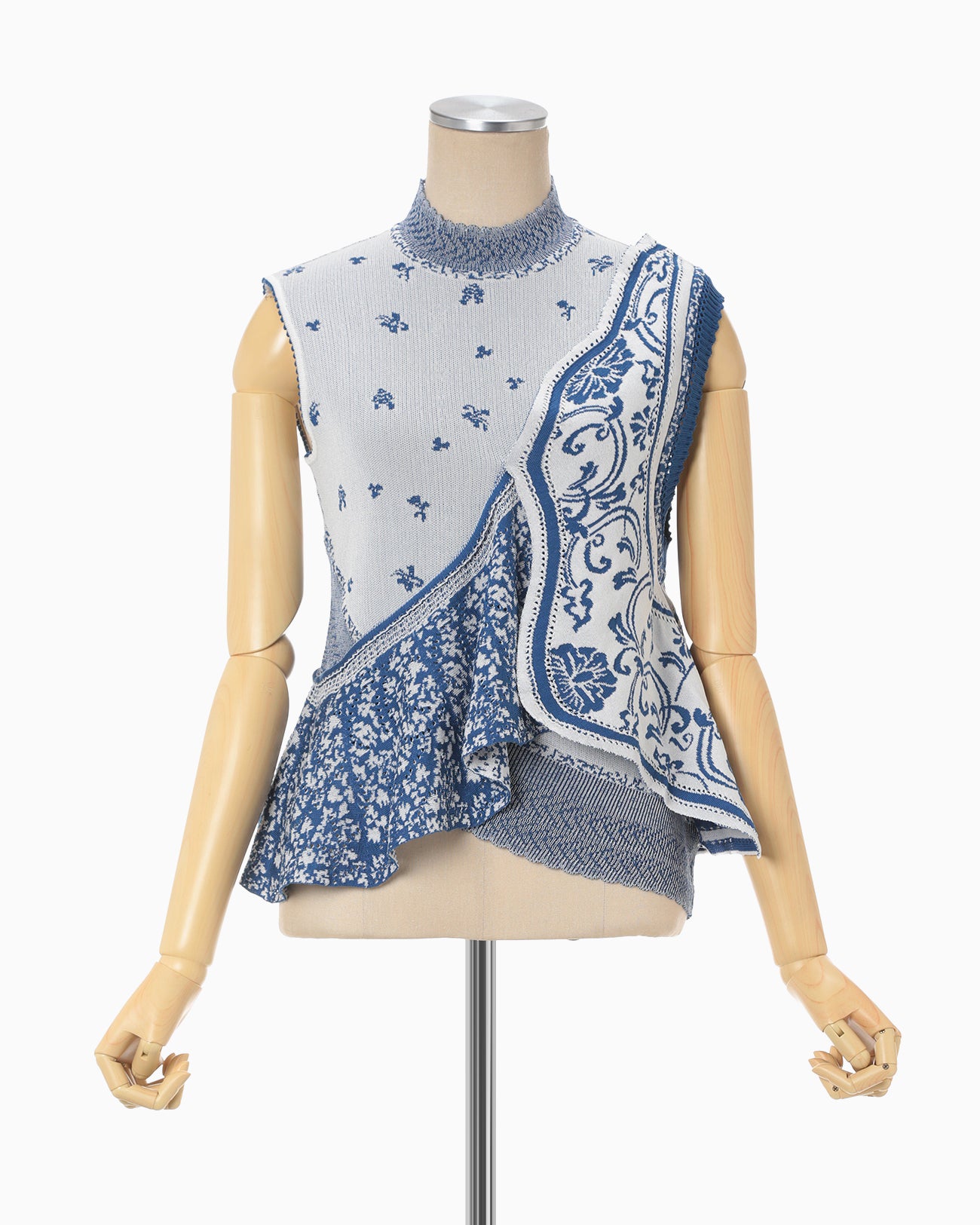 Asymmetric Pattern Knitted Top - blue