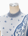 Asymmetric Pattern Knitted Top - blue