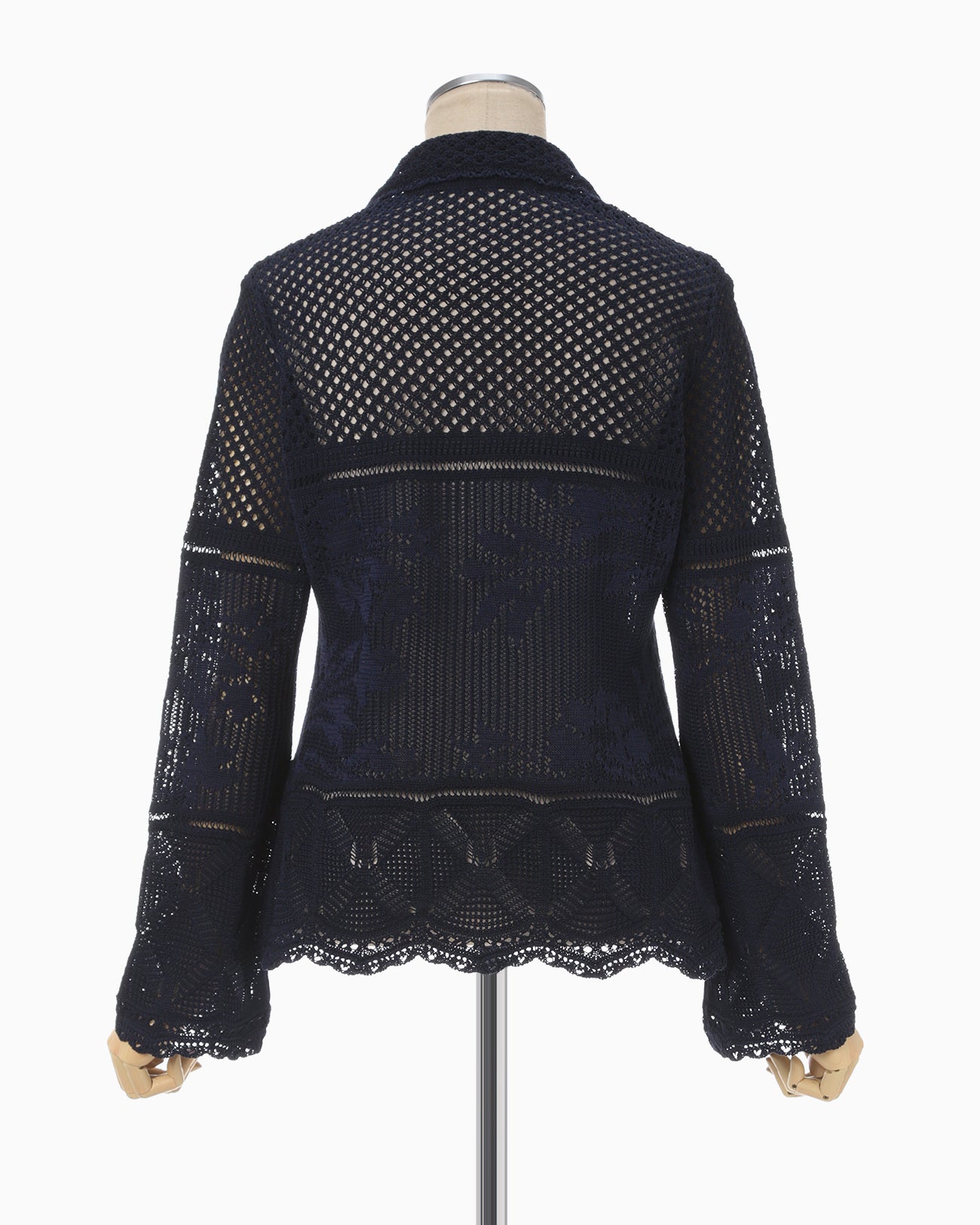 Cotton Lace Knitted Cardigan - navy