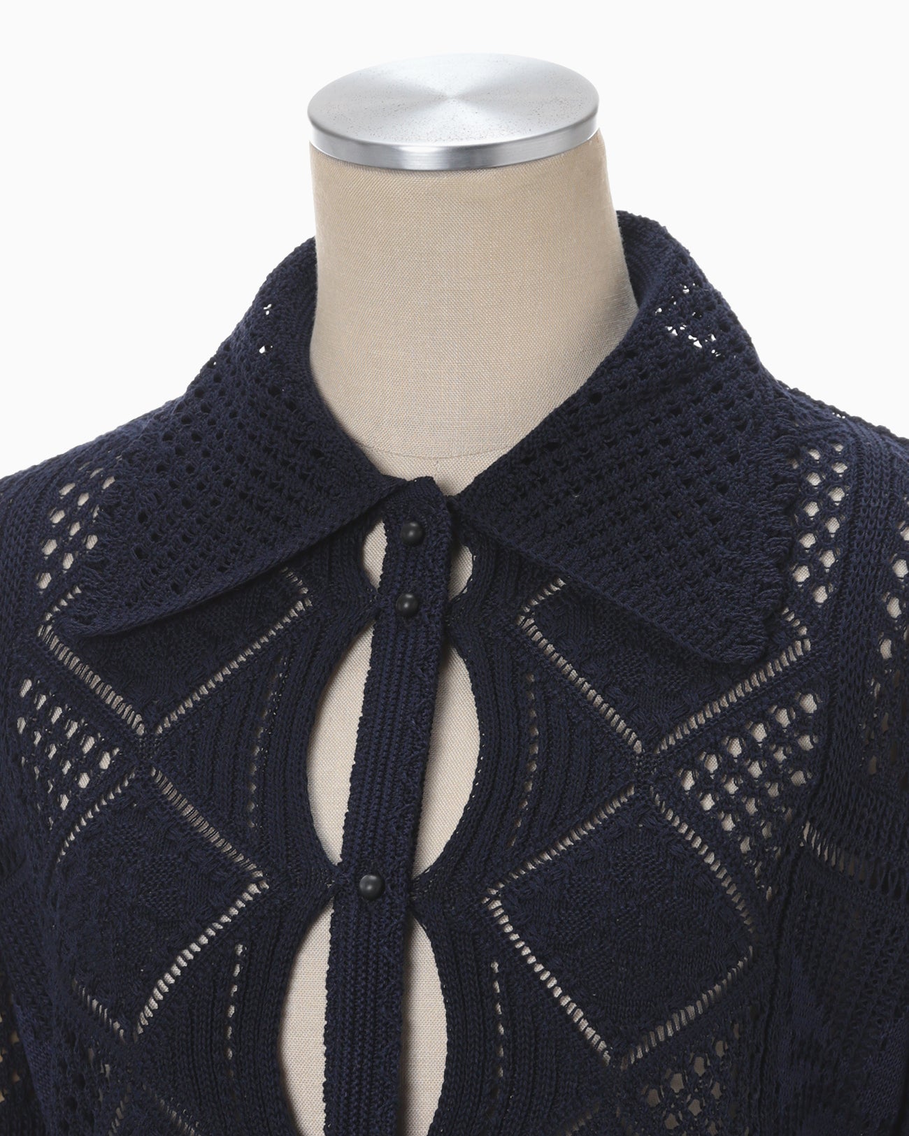 Cotton Lace Knitted Cardigan - navy