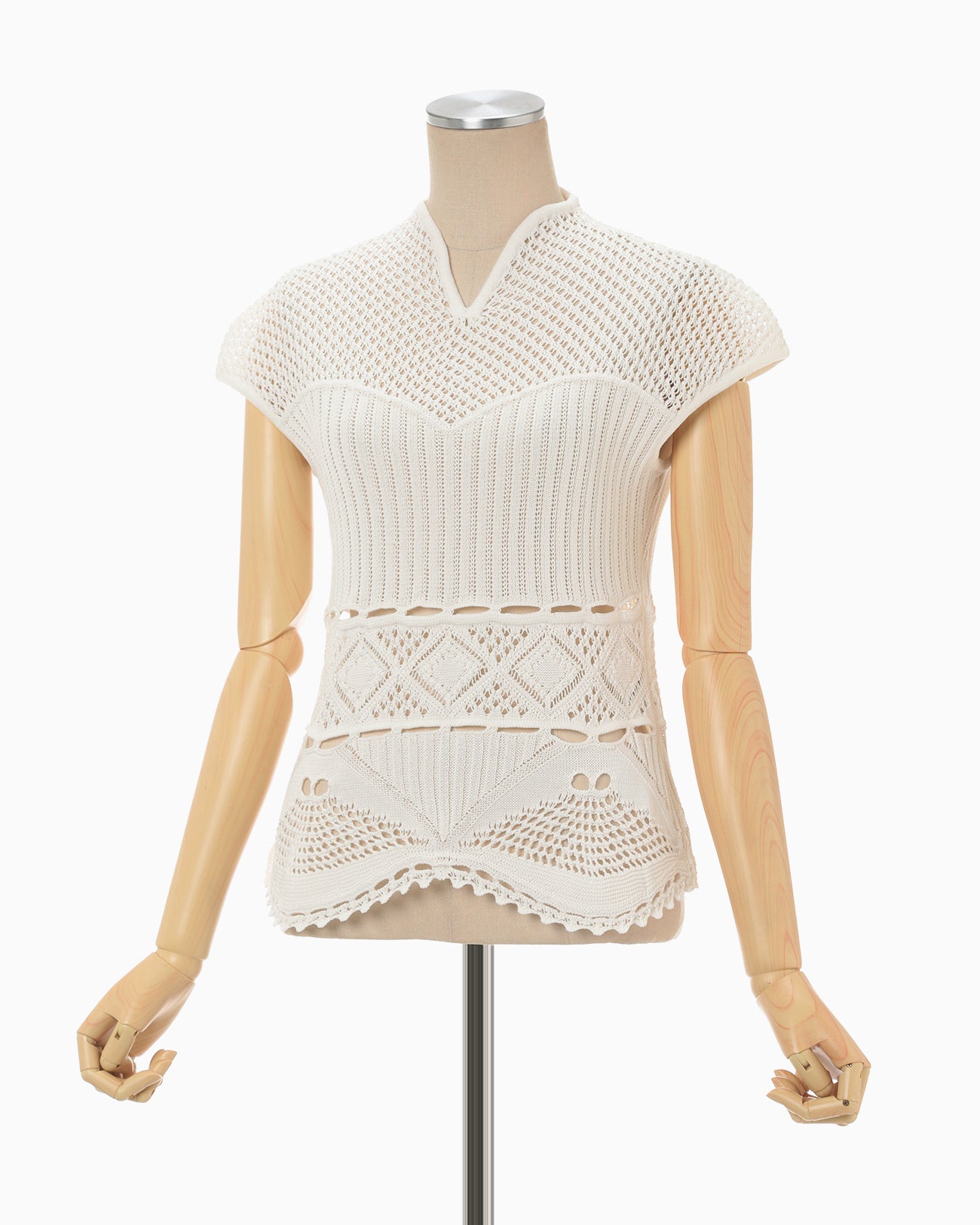 Cotton Lace Sleeveless Knitted Top - white