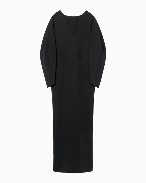 Milano Ribbed Deep V-Neck Dress - black
