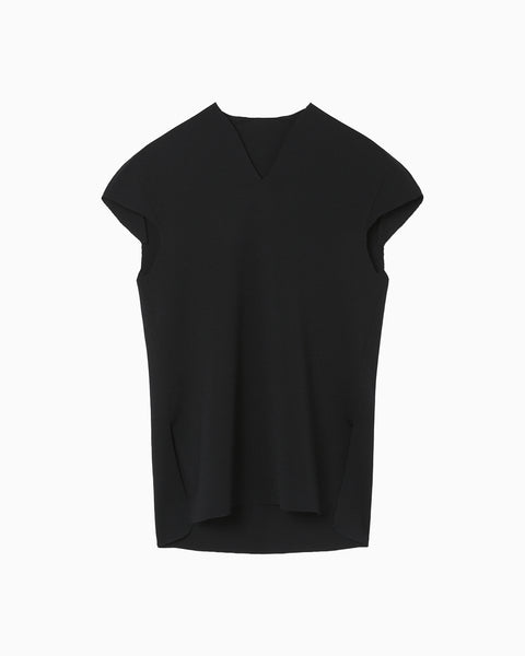 Milano Ribbed Cap-Sleeve V-Neck Top - black