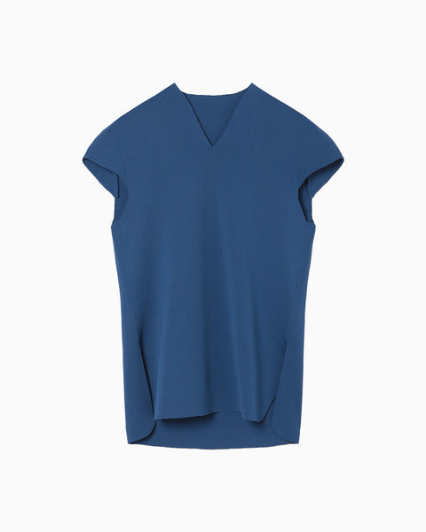 Milano Ribbed Cap-Sleeve V-Neck Top - blue