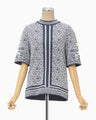 Landscape Graphic Sheer Knitted Crew Neck Top - navy