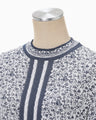 Landscape Graphic Sheer Knitted Crew Neck Top - navy