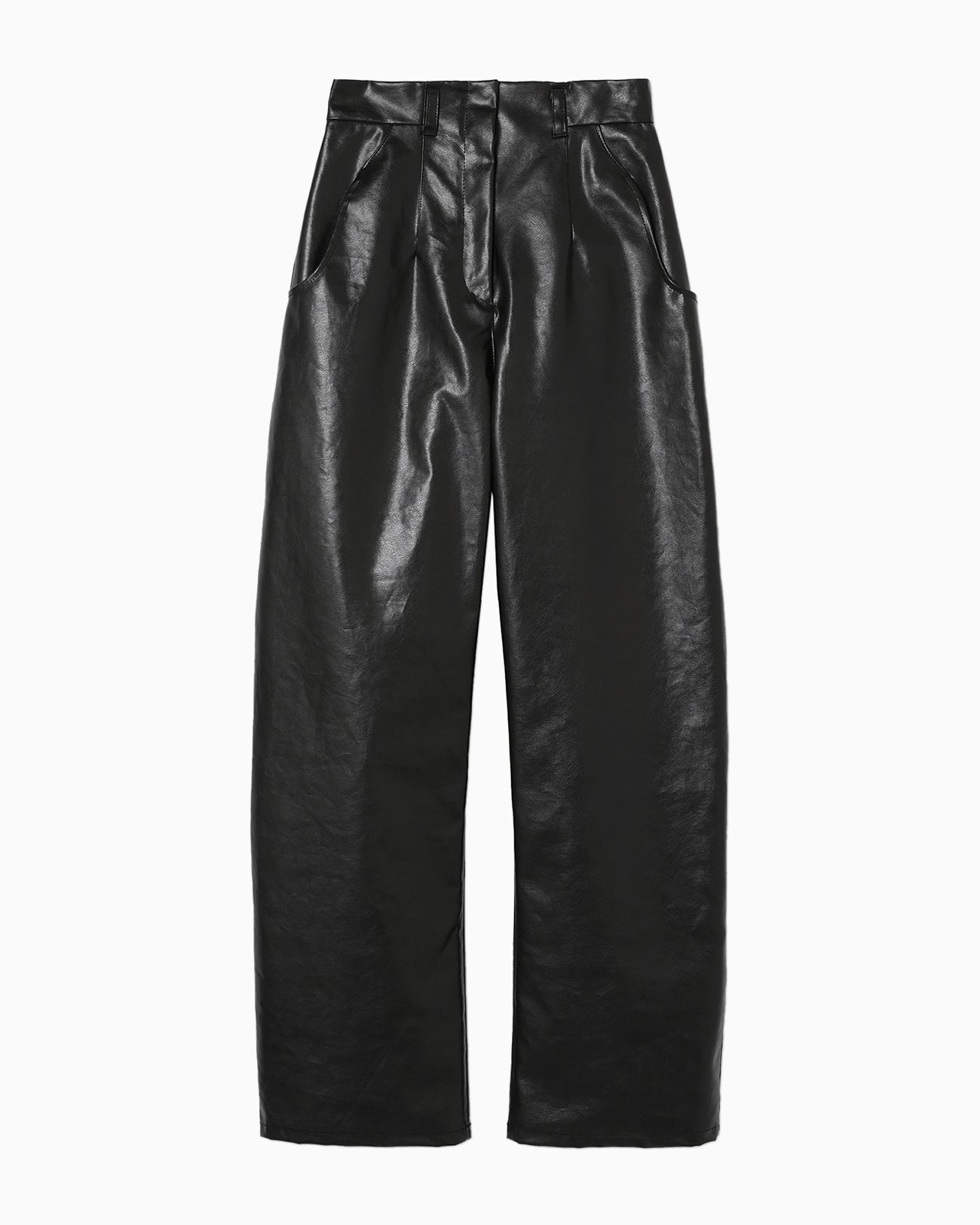 Coated Cotton Gabardine Wide Trousers - black