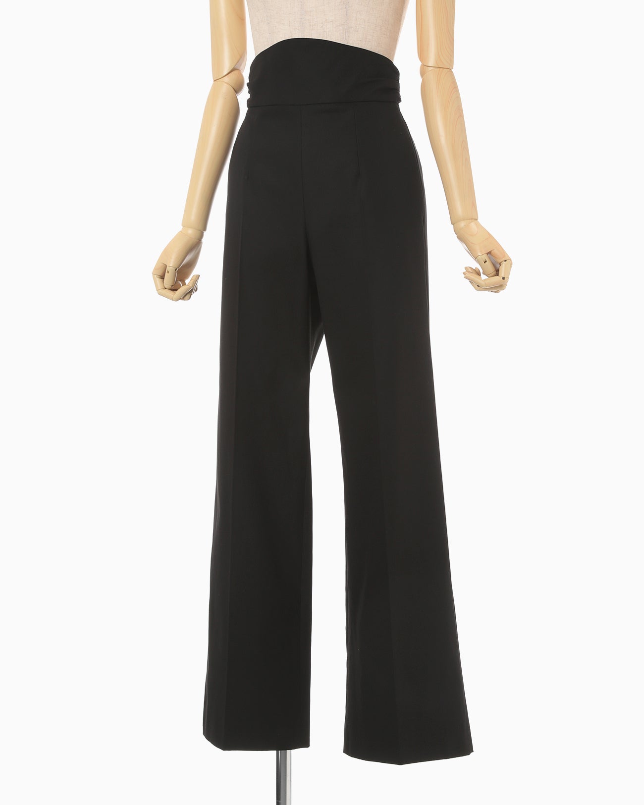 Back String Cotton Flare Trousers - black