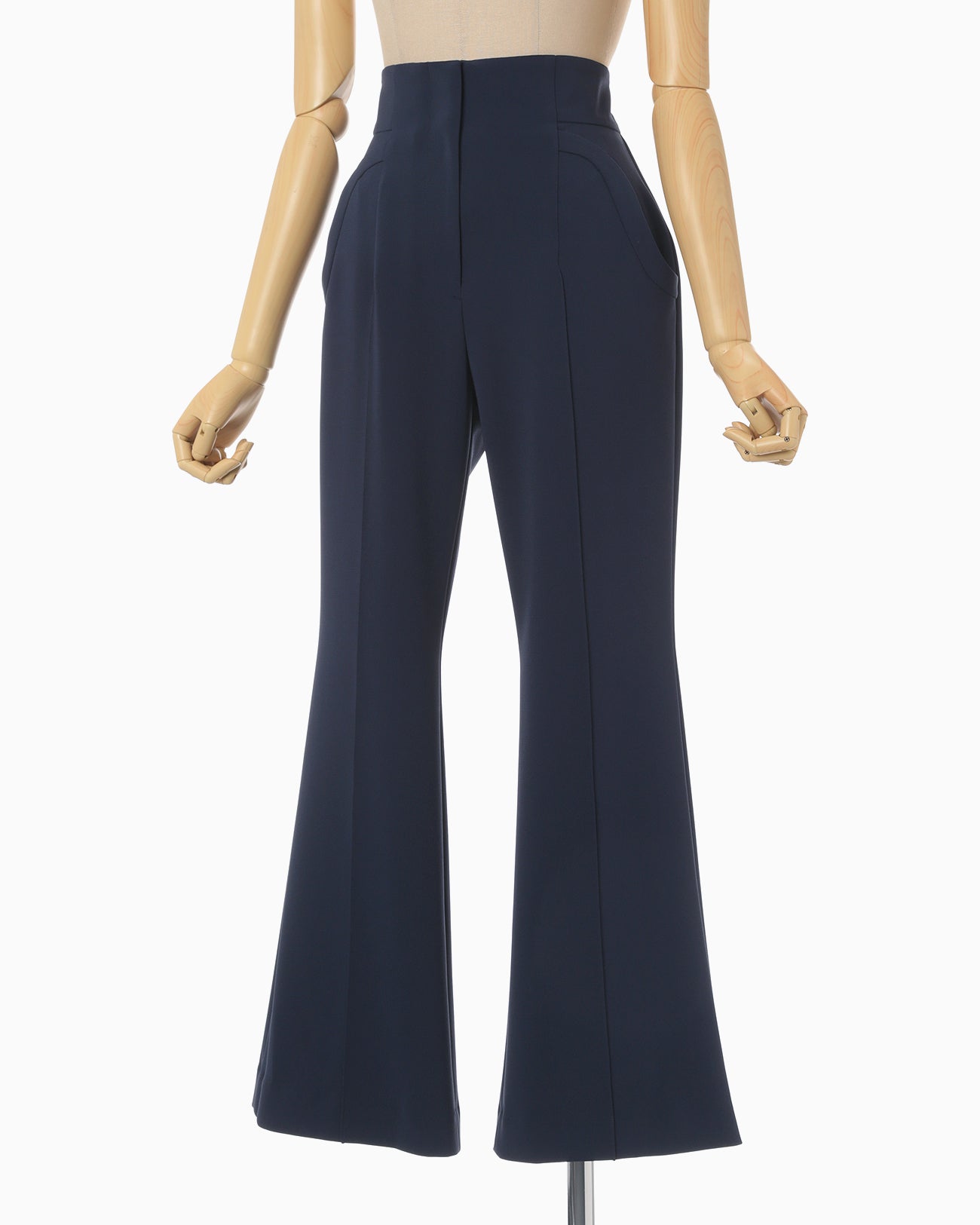 Triacetate Polyester Flared Trousers - navy