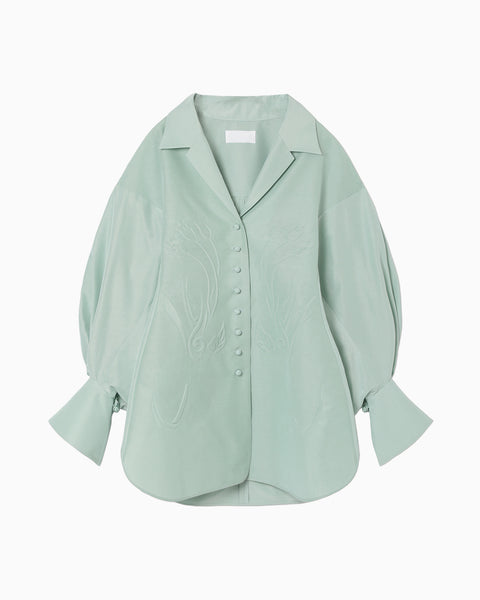 Floral Embossed Oversized Cotton Shirt - mint green