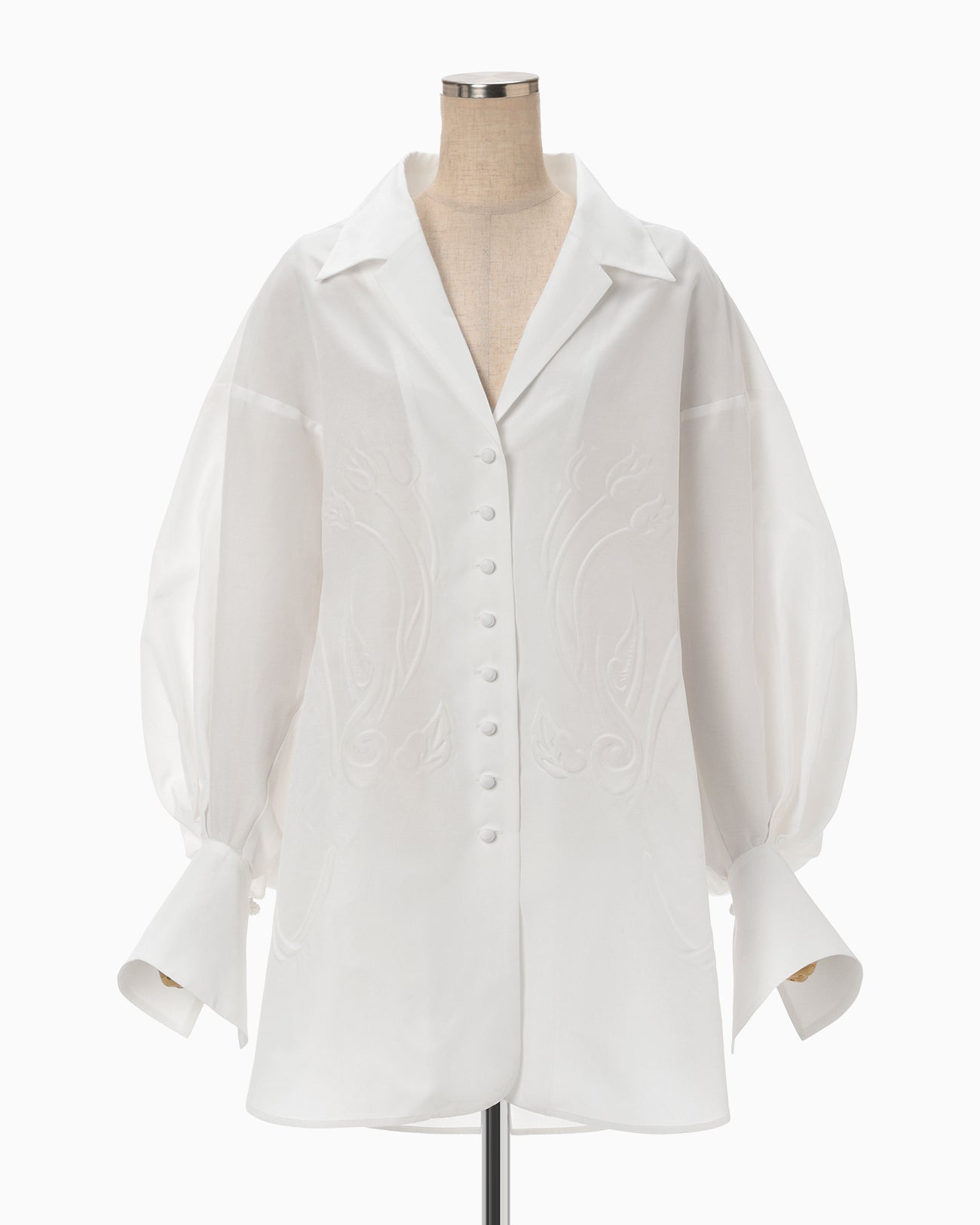 Floral Embossed Oversized Cotton Shirt - white - Mame Kurogouchi