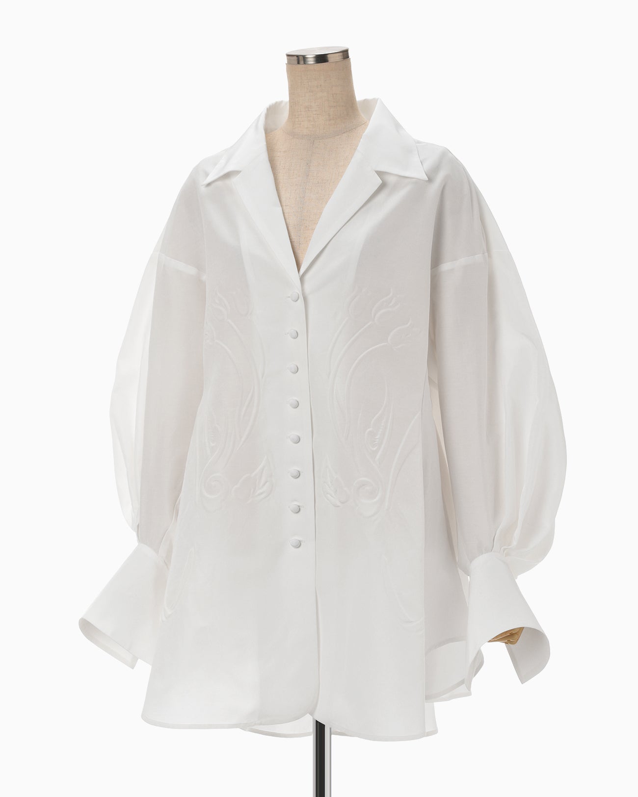 Floral Embossed Oversized Cotton Shirt - white