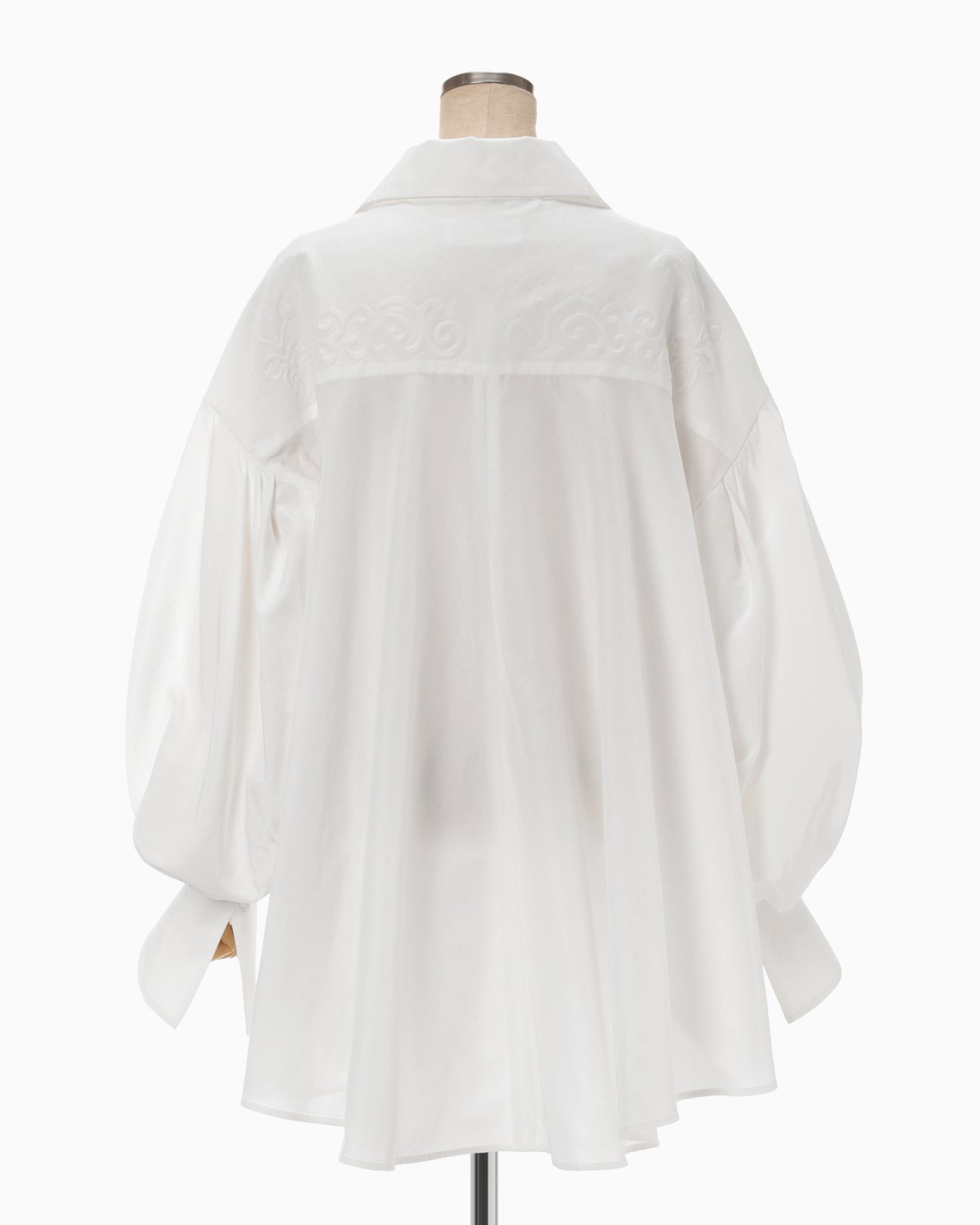 Floral Embossed Oversized Cotton Shirt - white