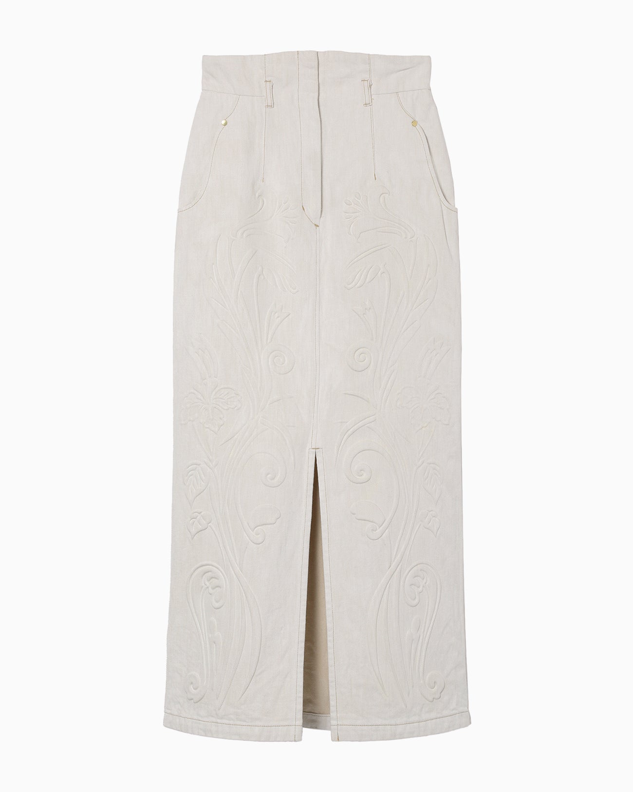 Floral Embossed Denim Skirt - ecru - Mame Kurogouchi