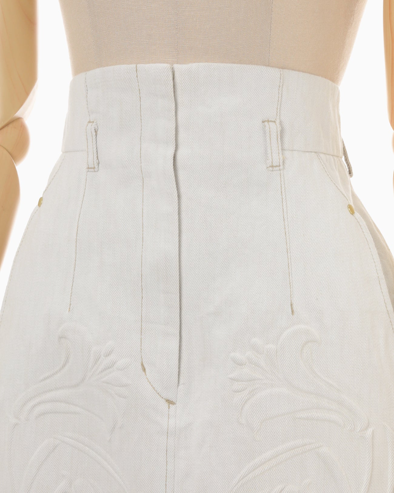 Floral Embossed Denim Skirt - ecru - Mame Kurogouchi